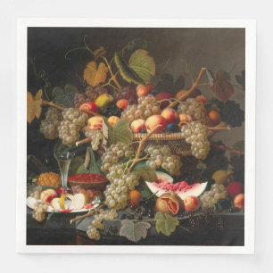 Serviette En Papier Still Life avec fruits, huîtres et peinture à vin