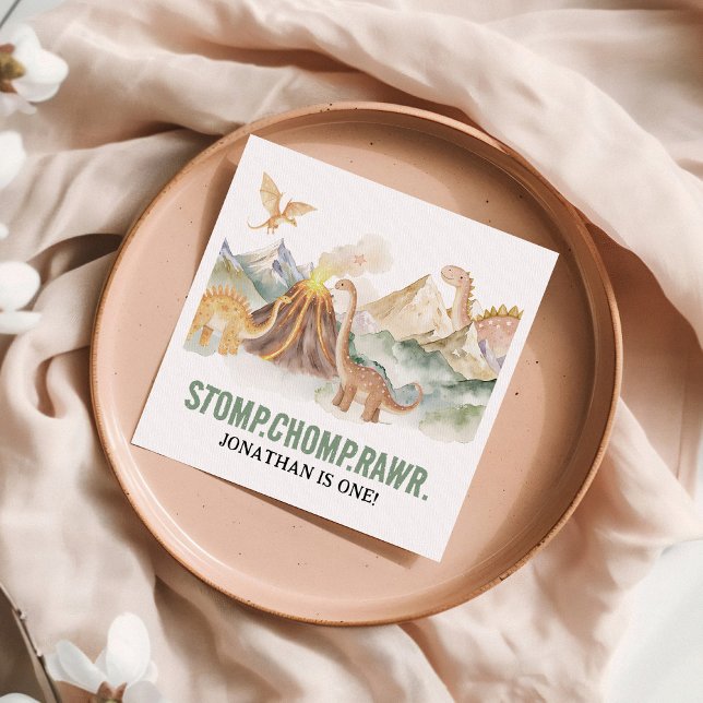 Serviette En Papier Stomp Chomp Rawr Boy Dinosaur 1er anniversaire (Créateur téléchargé)