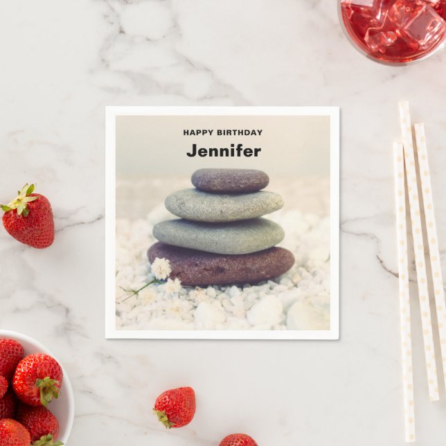 Serviette En Papier Stones empilées Méditative Caire Anniversaire (En situation)