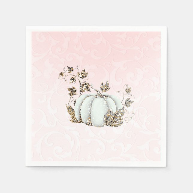 Serviette En Papier Storbook Citrouille rose et blanc Fairy Tale Party (Devant)