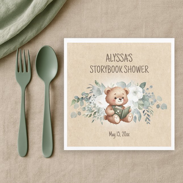 Serviette En Papier Storybook Teddy Bear Baby shower de verdure Bienve (Storybook teddy bear baby shower paper napkins)