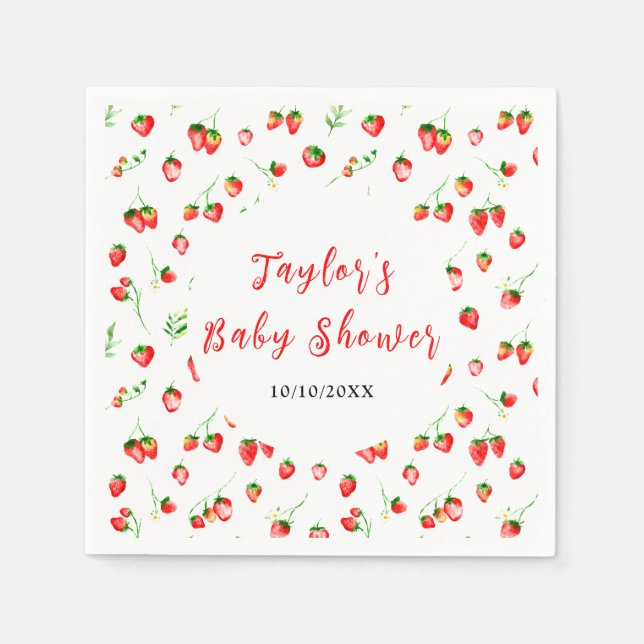 Serviette En Papier Strawberries and Daisies Baby Shower (Devant)