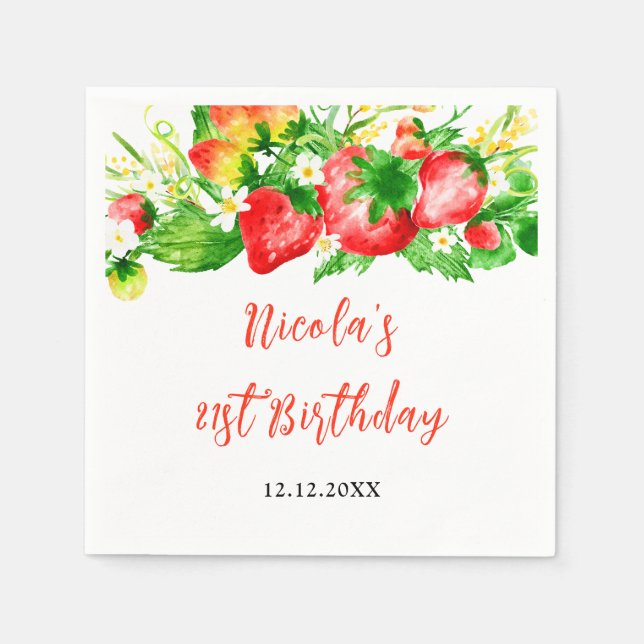 Serviette En Papier Strawberries and Daisies Birthday (Devant)