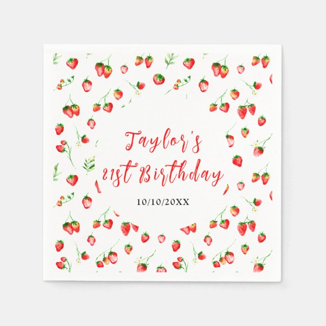 Serviette En Papier Strawberries and Daisies Birthday Party (Devant)
