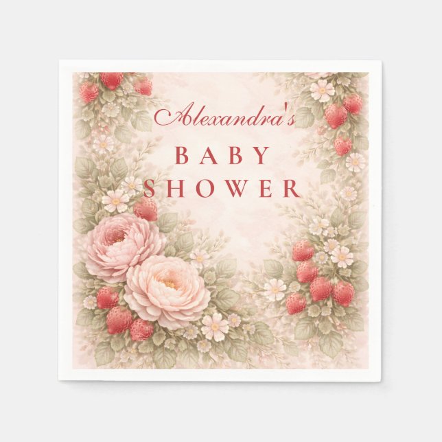Serviette En Papier Strawberry Blush Floral Baby Shower (Devant)
