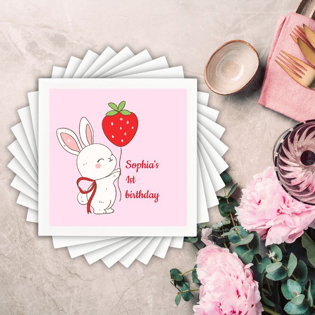 Serviette En Papier Strawberry Bunny Birthday Pink (Créateur téléchargé)