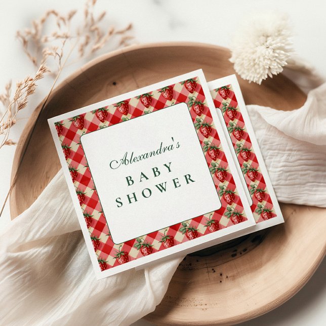 Serviette En Papier Strawberry Gingham Cottage Baby Shower (Créateur téléchargé)