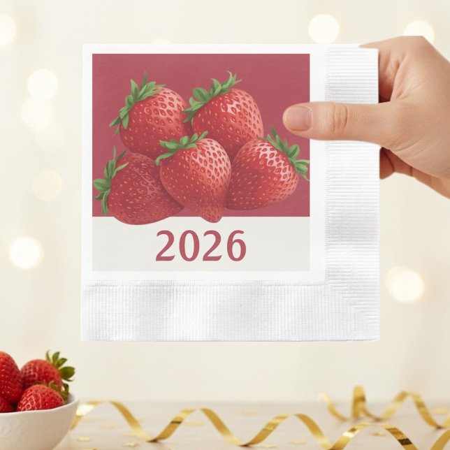 Serviette En Papier Strawberry New Year's Eve Cute (Créateur téléchargé)