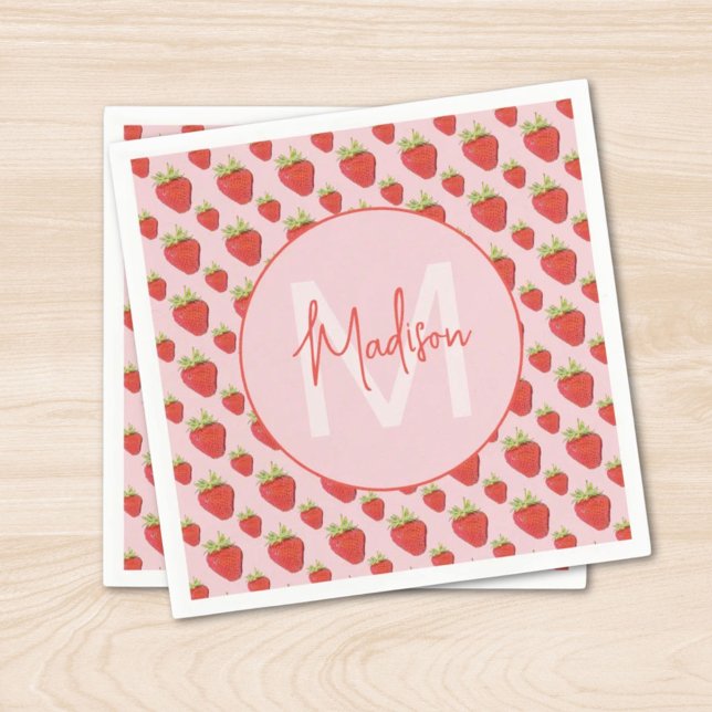 Serviette En Papier Strawberry Pattern Monogram  (Créateur téléchargé)