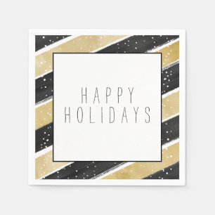 Serviette En Papier Stripes Black & Gold Snowflake moderne