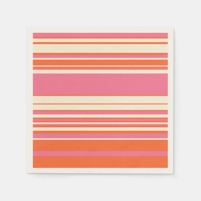 Serviette En Papier Stripes complexes - rose, orange et crème (Devant)