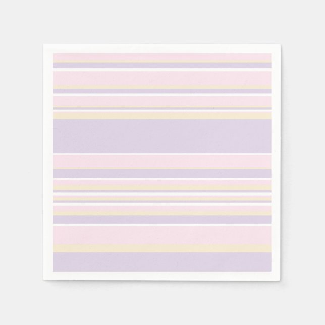 Serviette En Papier Stripes complexes - rose pastel, jaune et violet (Devant)