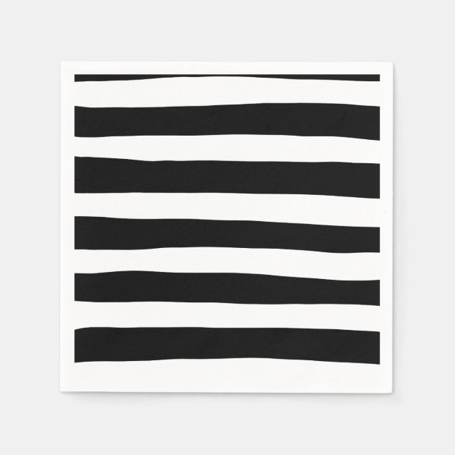 Serviette En Papier Stripes inégales - Noir et blanc (Devant)