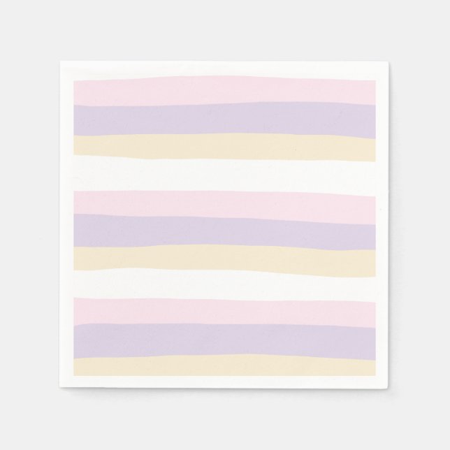 Serviette En Papier Stripes inégales - rose pastel, jaune et violet (Devant)