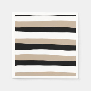Serviette En Papier Stripes inégales - Taupe, noir et blanc