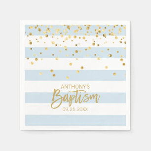 Serviette En Papier Stripes Pastel Blue Gold BOY BAPTISM