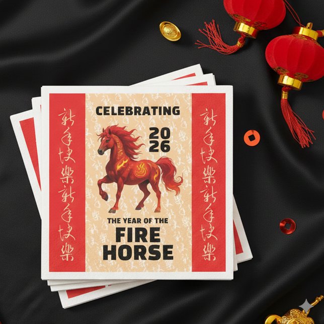 Serviette En Papier Stunning Chinese Year of the Fire Horse 2026 (Stunning Year of the Fire Horse 2026 Paper Napkins Cover Photo)