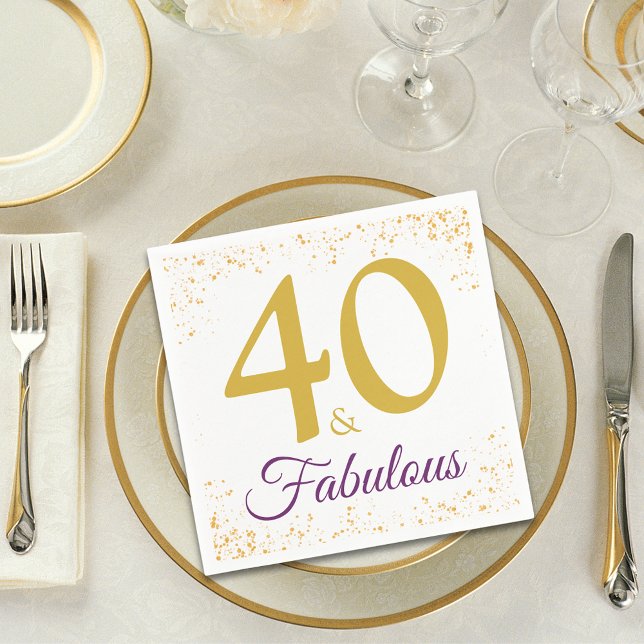 Serviette En Papier Style 40 et fabuleux Anniversaire de fête Gold (40 and fabulous stylish typography gold glitter 40th birthday party paper napkins)