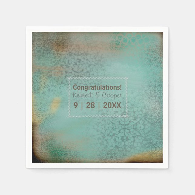 Serviette En Papier Style Agritole Dentelle Turquoise rustique Personn (Devant)