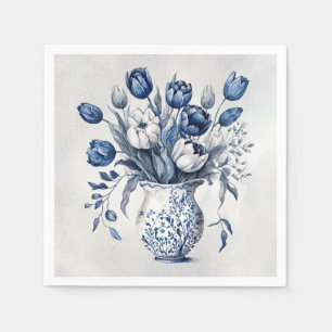 Serviette En Papier Style bleu et blanc Delft bouquet de tulipe design