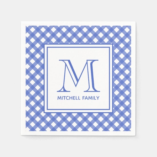 Serviette En Papier Style champêtre bleu En vichy Monogramme Motif (Devant)