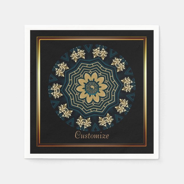 Serviette En Papier Style chic or et vert asiatique (Devant)