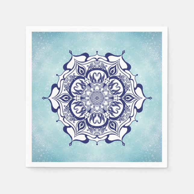 Serviette En Papier Style Chine bleue avec des créatures (Devant)