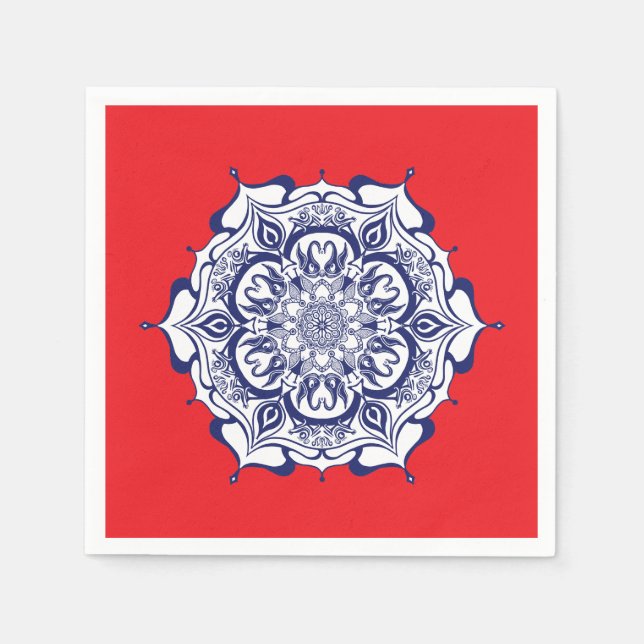 Serviette En Papier Style Chine bleue avec des créatures (Devant)