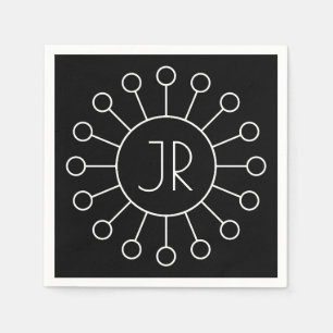 Serviette En Papier Style de monogramme vintage cool Noir & Blanc