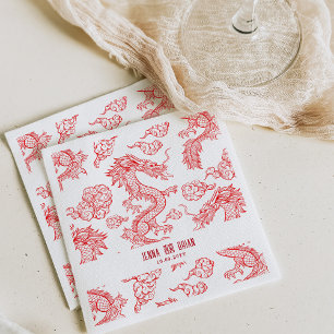 Serviette En Papier Style Dragon Double Symbole Bonheur Style Blanc