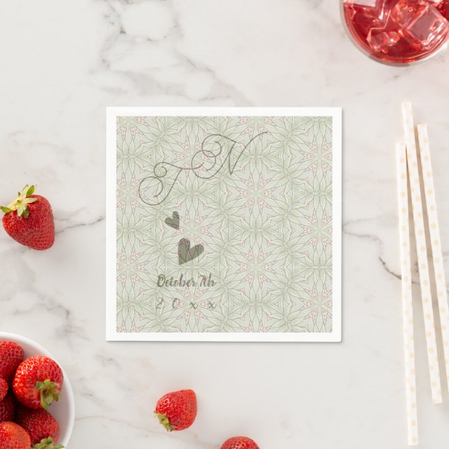 Serviette En Papier Style Ethnique Sage Vert Monogramme Papier Napkin (En situation)