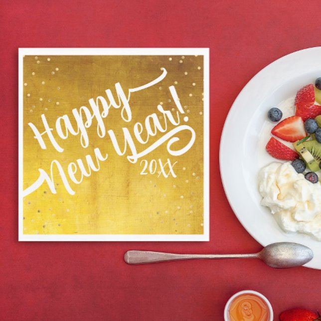 Serviette En Papier Style Glam Golden New Year Script Party (Créateur téléchargé)