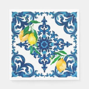 Serviette En Papier style italien, mosaïque, bleu, citron,