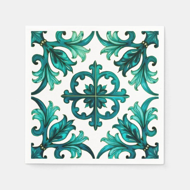 Serviette En Papier Style italien, mosaïque, vert (Devant)