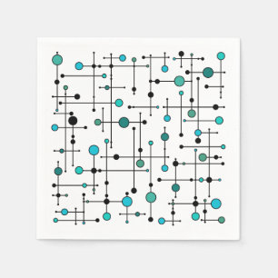 Serviette En Papier Style moderne du milieu du siècle Aqua Blue Dot