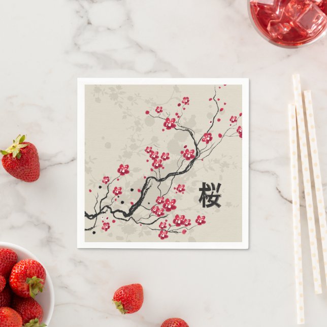 Serviette En Papier Style oriental Sakura Cherry Blossom Art (En situation)