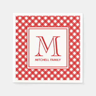 Serviette En Papier Style Pays Rouge En vichy Motif Monogramme