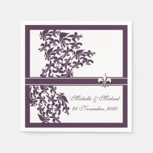Serviette En Papier Style personnalisé violet Fleur de Lis Damask