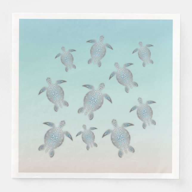 Serviette En Papier Style Plage Tortues Argent (Devant)