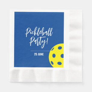 Serviette En Papier Style Rétro Néon Bleu Thème Pickleball Anniversair