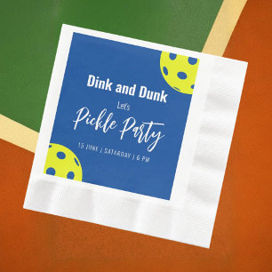 Serviette En Papier Style Rétro Néon Bleu Thème Pickleball Anniversair