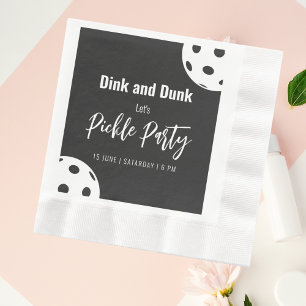 Serviette En Papier Style Rétro Neon Noir Thème Pickleball Anniversair