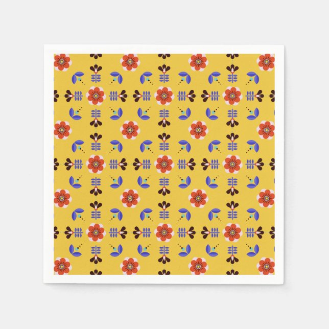 Serviette En Papier Style scandinave Modèle géométrique floral (Devant)