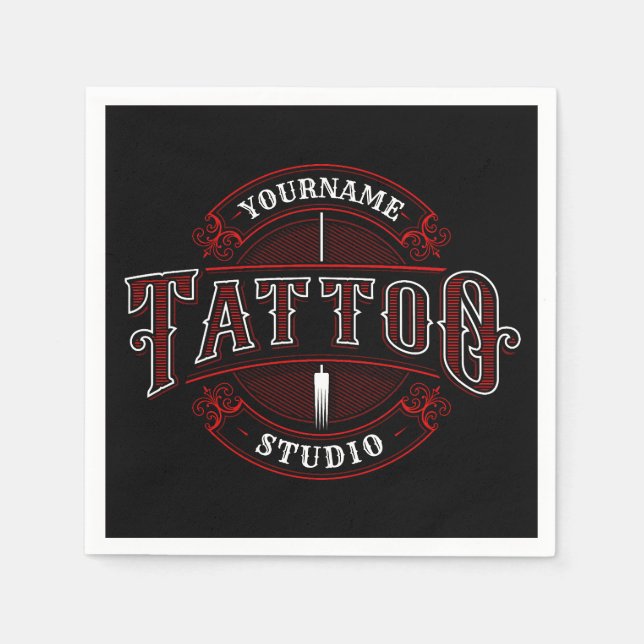 Serviette En Papier Style traditionnel AJOUTER LE NOM Tattoo Studio Sh (Devant)