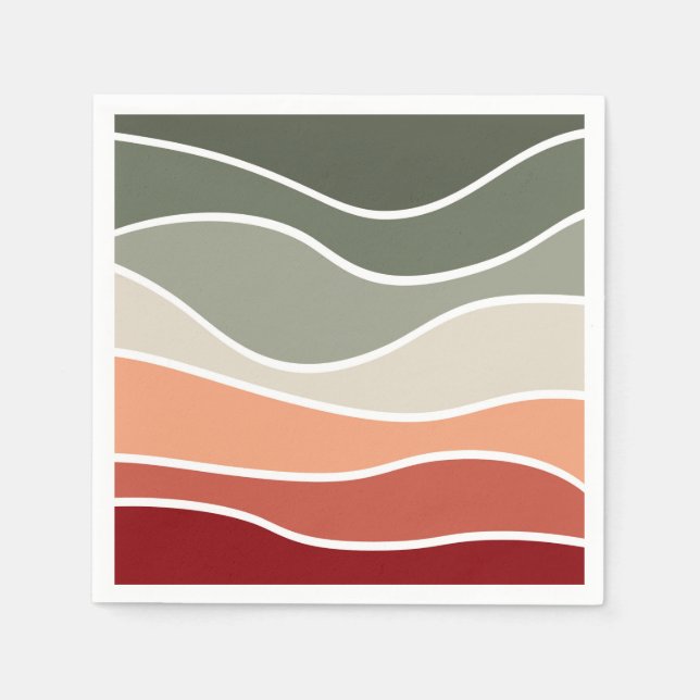 Serviette En Papier Style vert et rouge rétro vagues design (Devant)