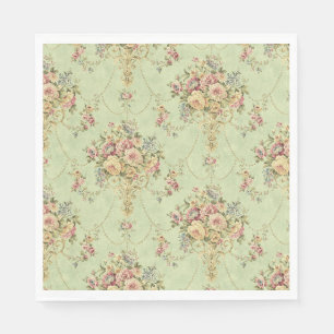 Serviette En Papier Style Victorien Vert Sage Français Rococo Floral