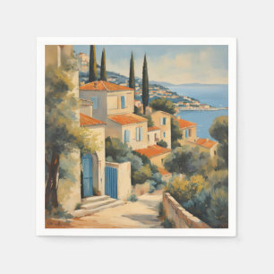 Serviette En Papier Style vintage Côte d'Azur Aquarelle Voyage Françai
