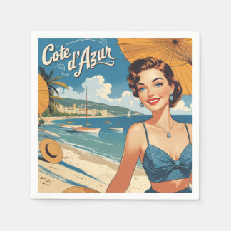 Serviette En Papier Style vintage Côte d'Azur Beach Girl