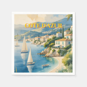 Serviette En Papier Style vintage Côte d'Azur Voyage en France