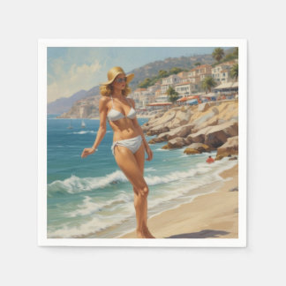 Serviette En Papier Style vintage French Riviera Travel Beach Girl